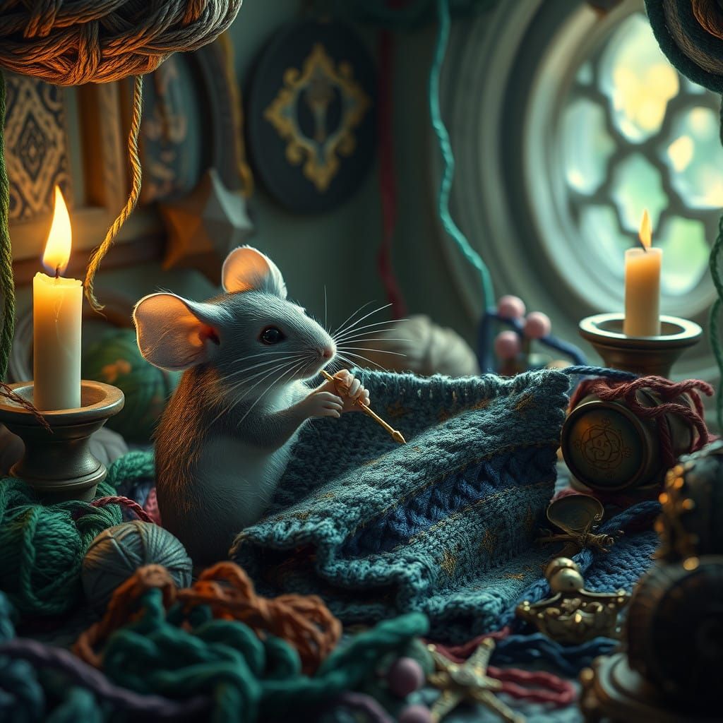 Mouse Creates Whimsical Tapestry in Enchanted Study