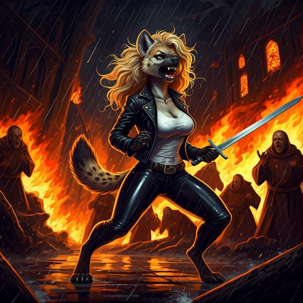 Hyena Warrior in Apocalyptic Monastery, Impasto Acrylic