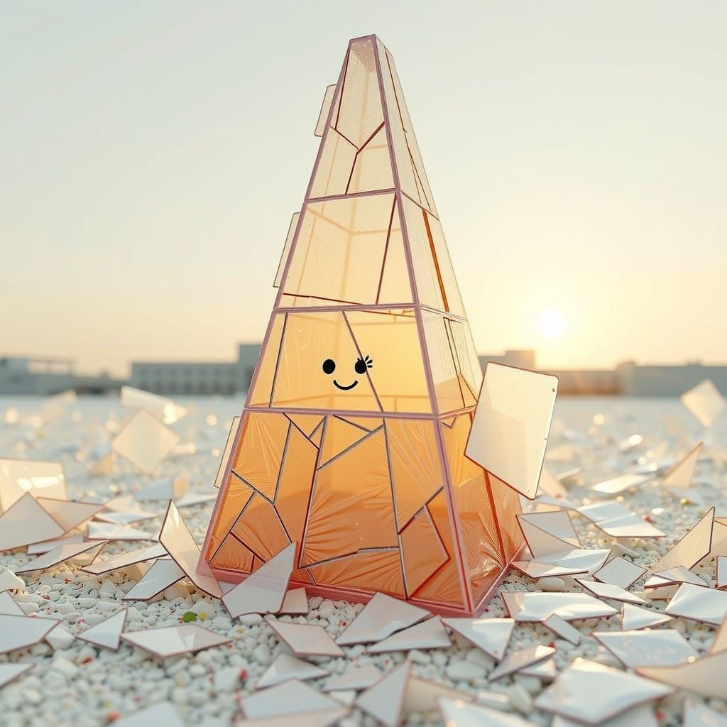 Tiny Sun Illuminates Crumbling Pyramid with Smiling Face