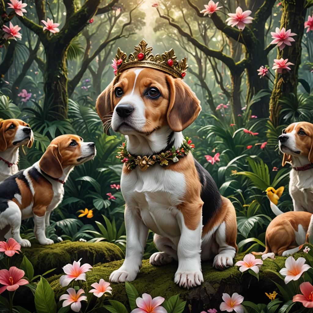 Tropical Forest Scene with Regal Beagle Puppy