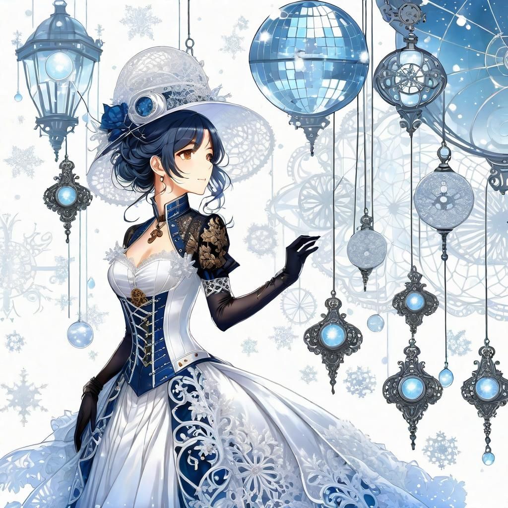 Ethereal Steampunk Goddess of Hydrangea Elegance with Glowin...