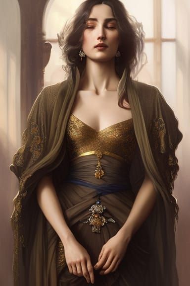 Woman in Silk Gown: A Dark Fantasy Portrait