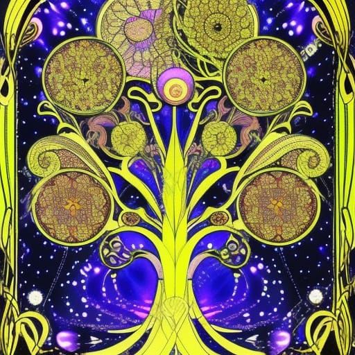 Cosmic Bloom in Art Nouveau Style