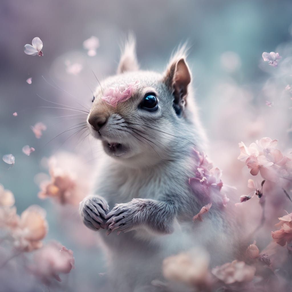 Ethereal Squirrel-like Being of Light and Petals