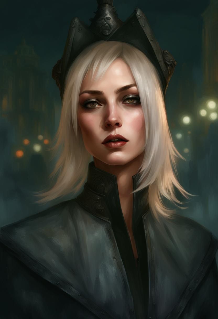 Mysterious Half-Elf Rogue in a Dark City Scene, in Digital P...