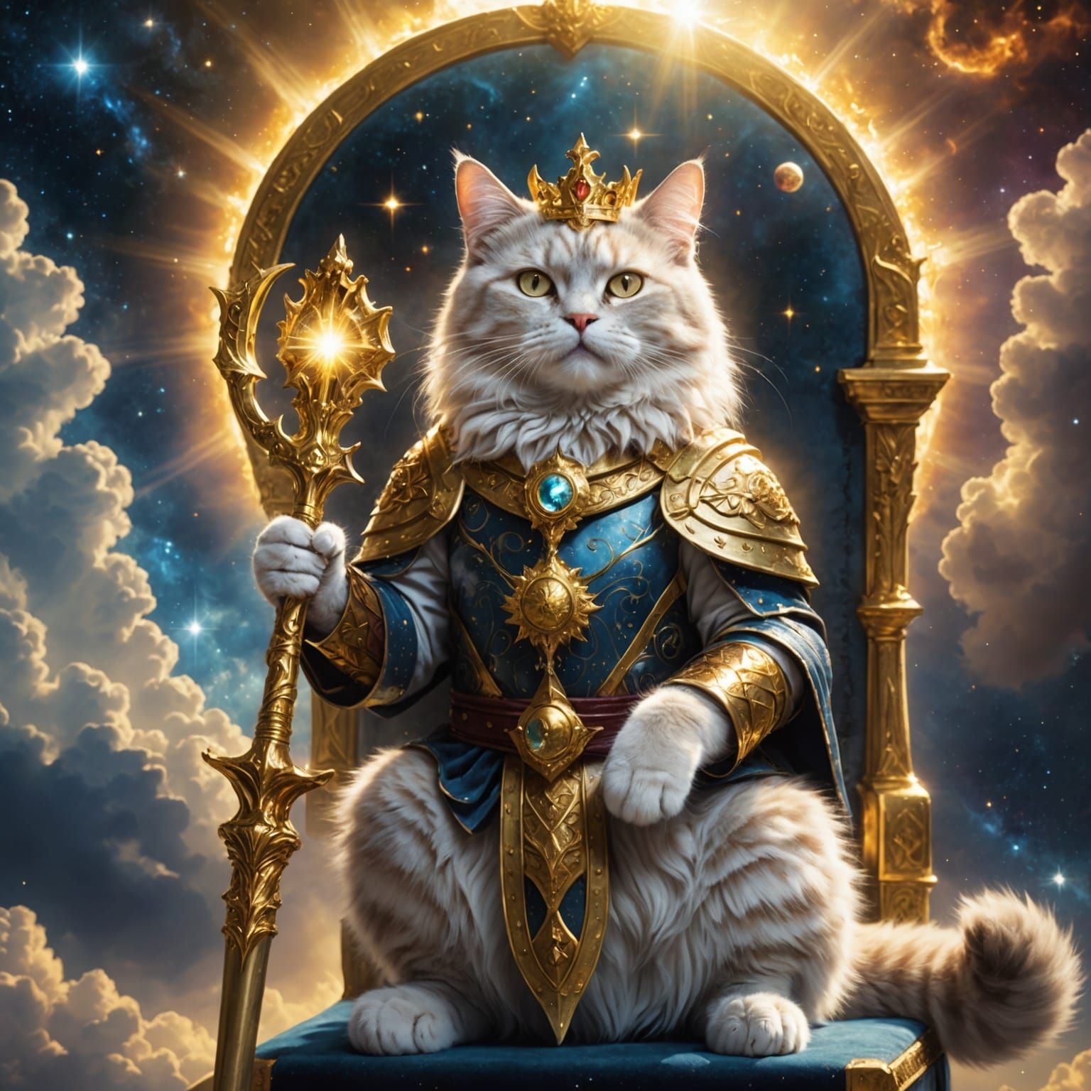 Divine Feline Sovereign Surrounded by Galaxies