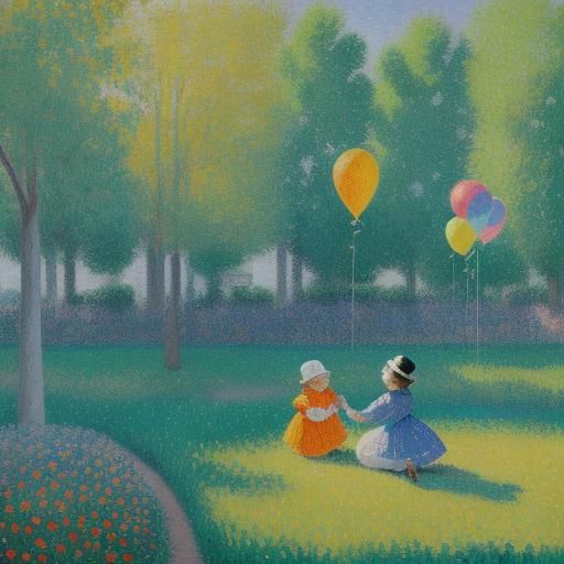 Vibrant Clown Scene in Pointillist Style