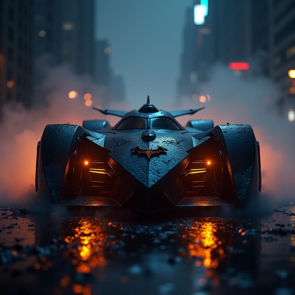Imposing Batmobile Dominates Futuristic Gotham Cityscape