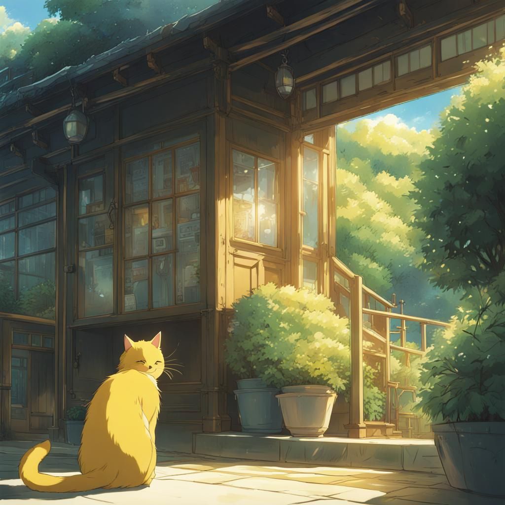 A Beautiful Anime-Inspired Yellow Cat in Deep Color