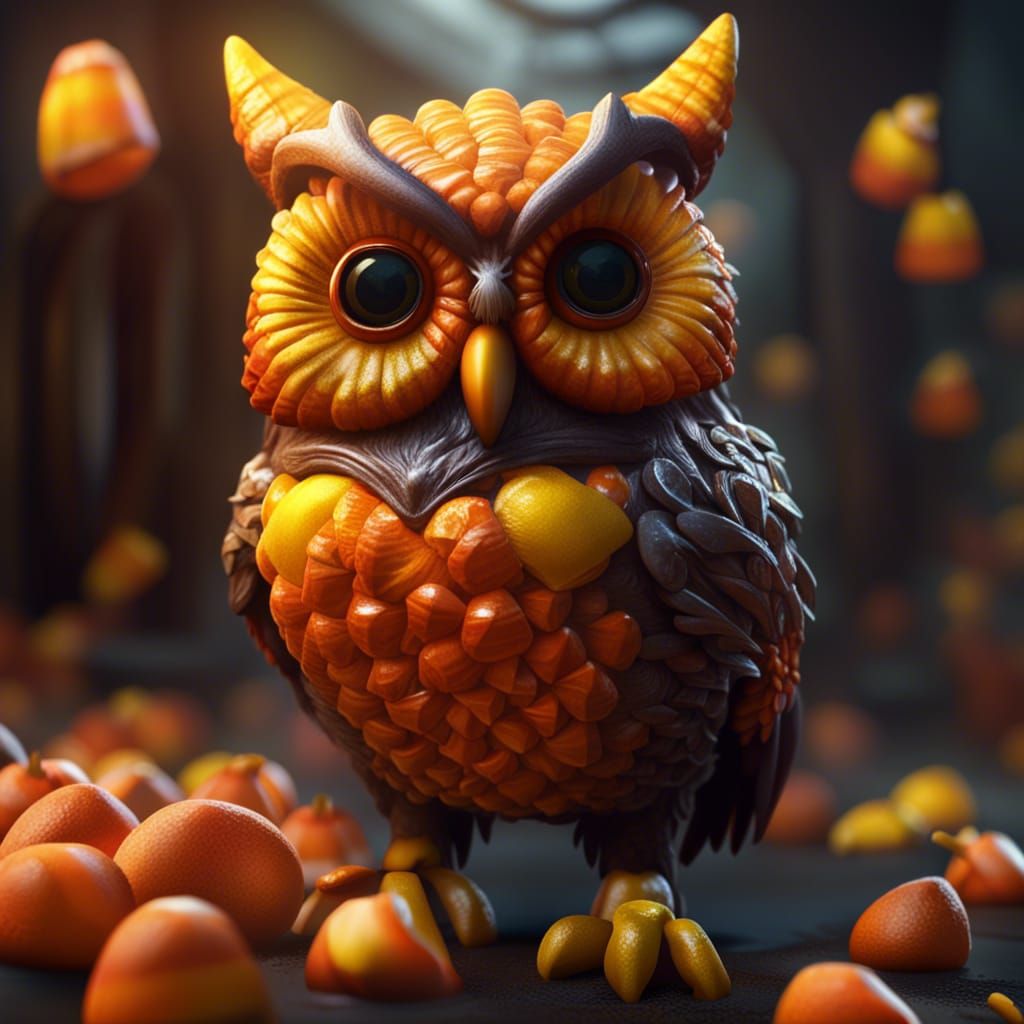 Surreal Candy Corn Owl in Stunning Matte Painting