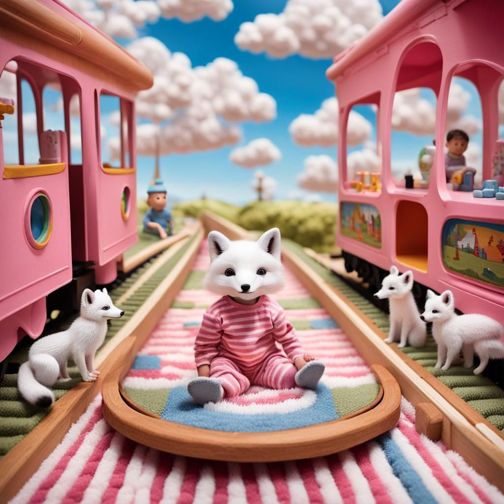 Whimsical Child Surrounded by Miniature Foxes in a Dreamlike...