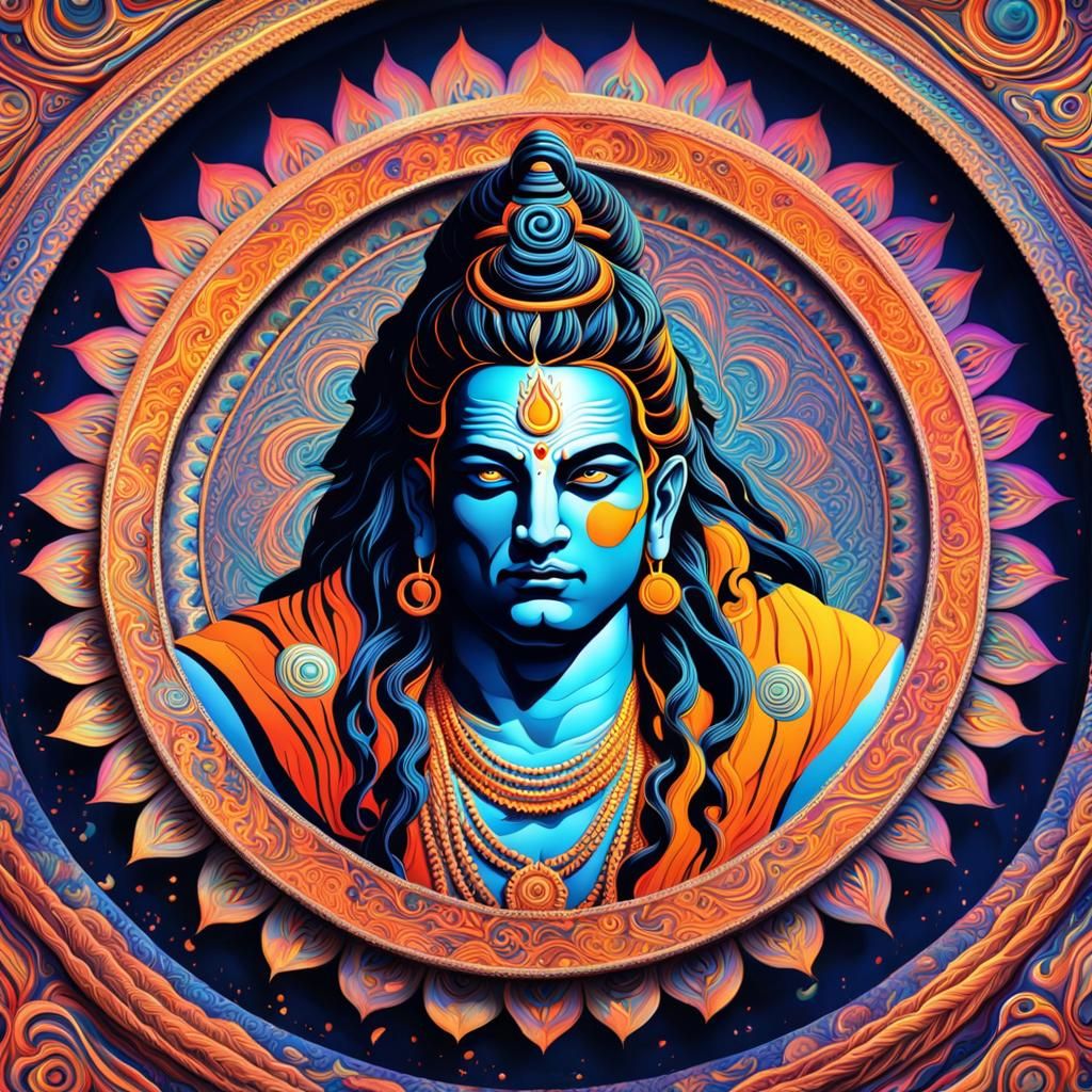 Dramatic Lord Shiva in a Vibrant, Symmetrical Dance