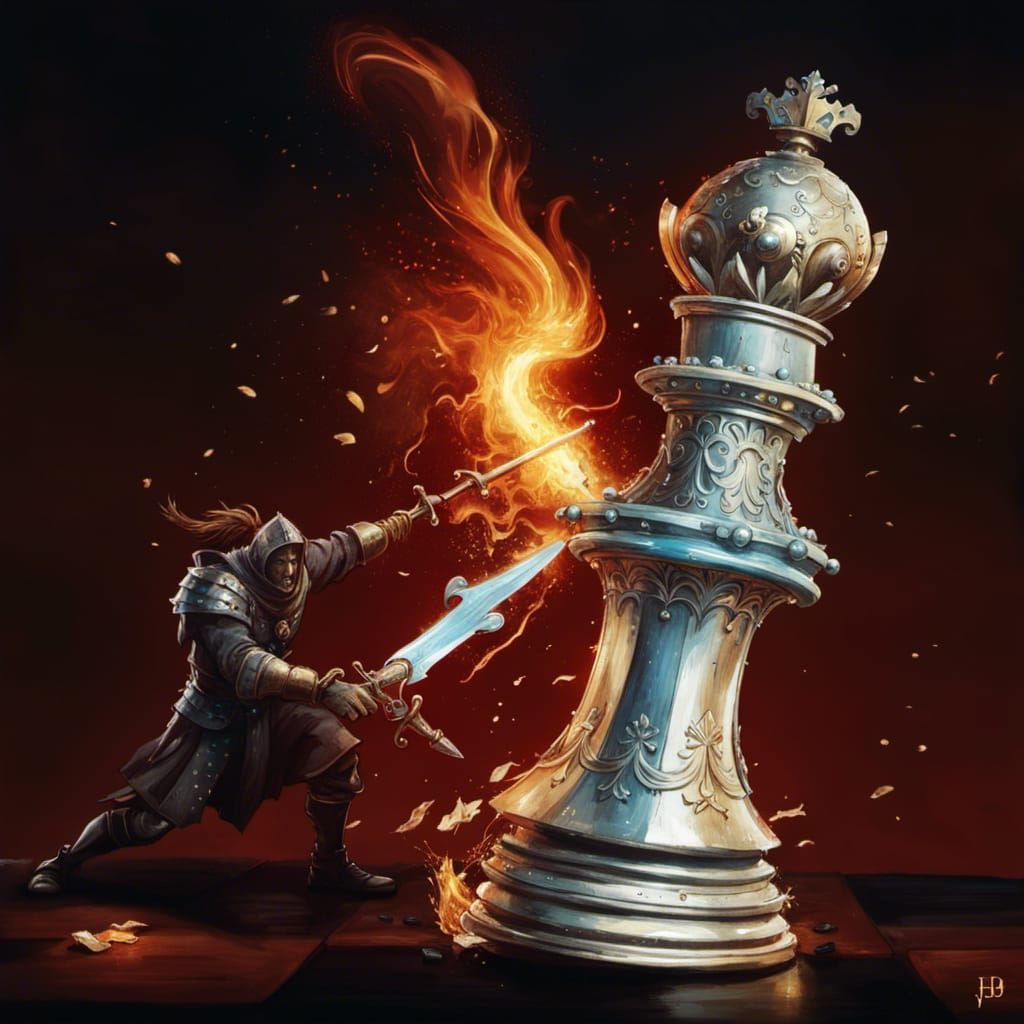 Heroic Red Knight Charging White King in a Fiery Clash of St...