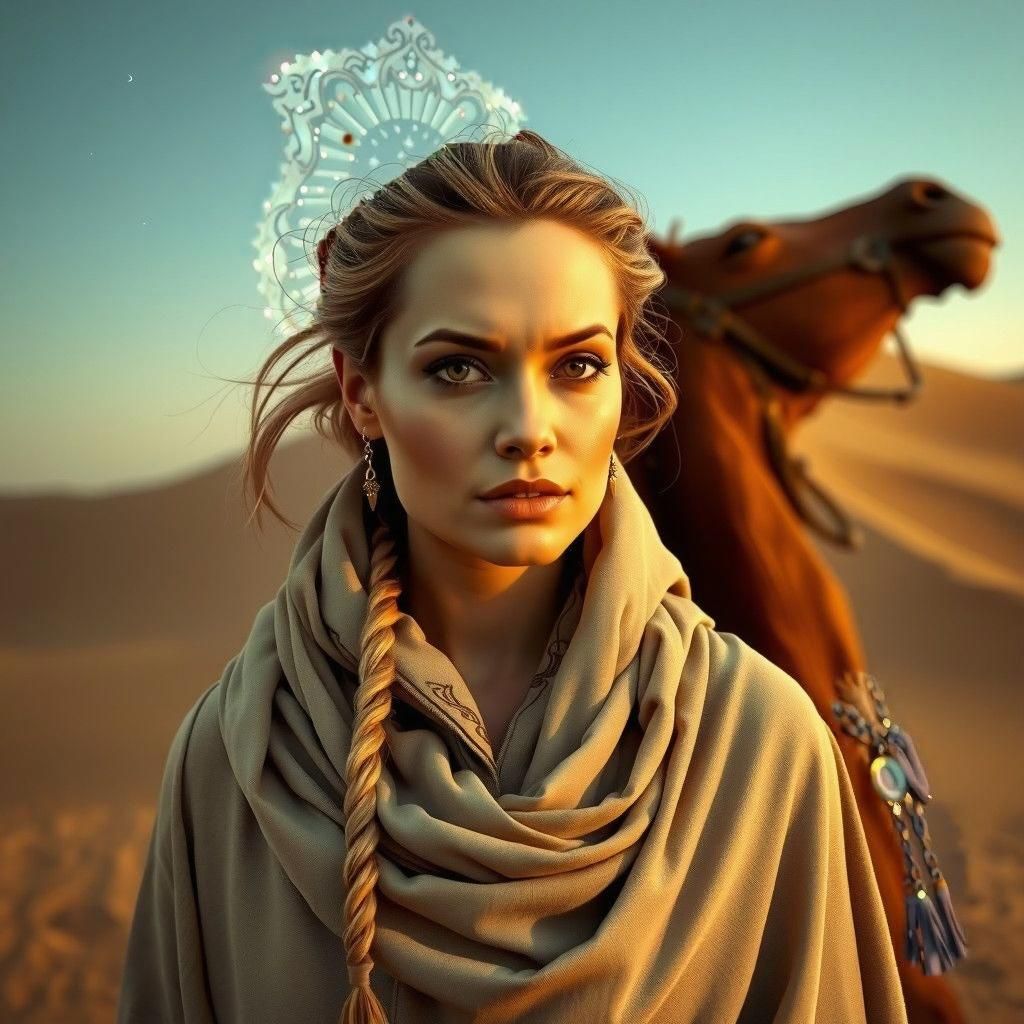 Ethereal Arabic Warrior Goddess in Golden Elegance