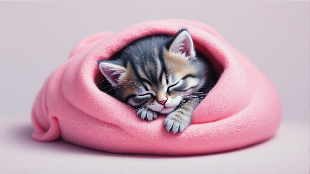 Adorable Burrito Kitten in Hyper Realistic Acrylic Painting