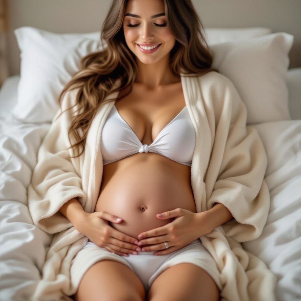 Woman Blissfully Inflates Belly in Open Robe