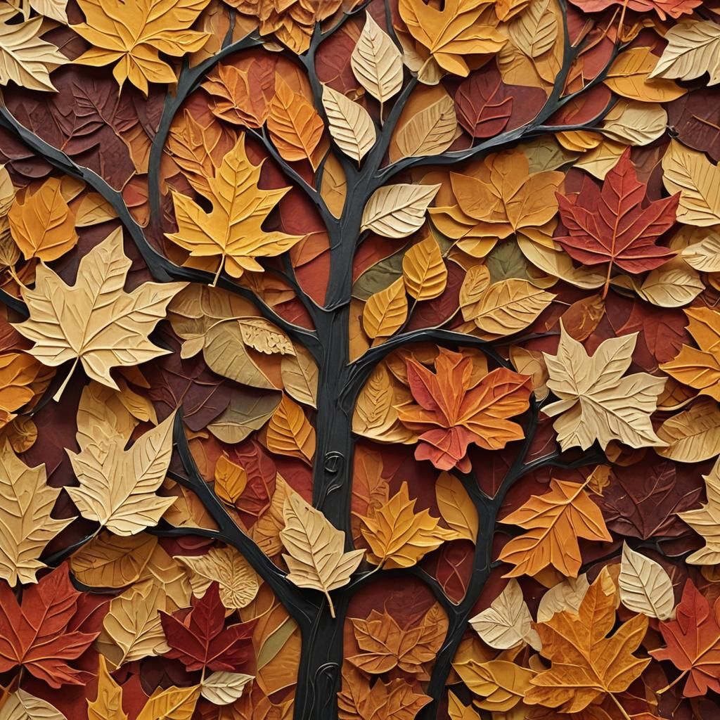 Vibrant Autumn Tree Collage in Warm, Golden Light