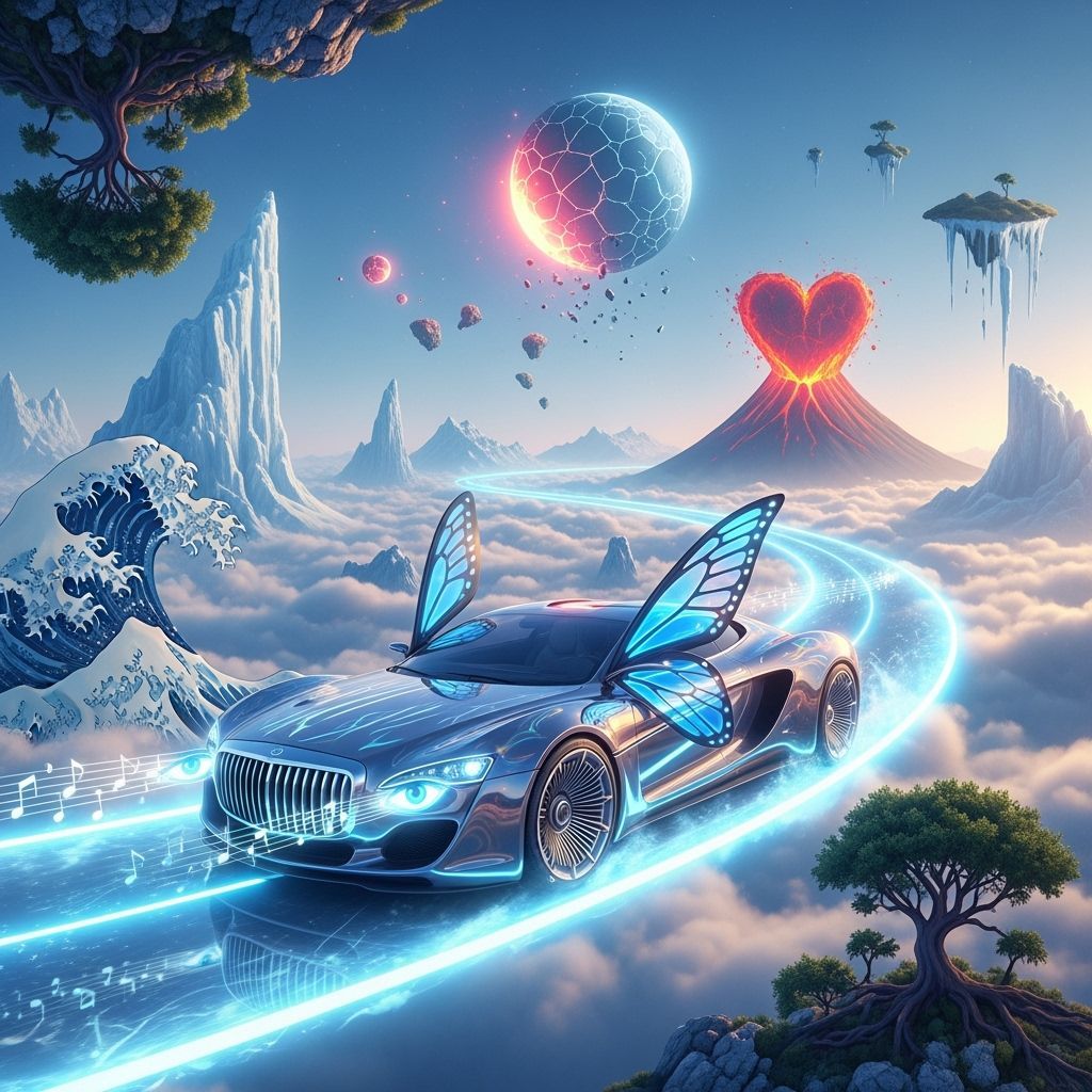 Futuristic Car Races Through Surreal Dream World