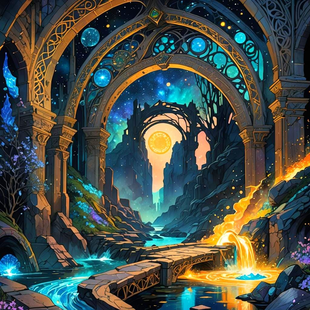 Die zerstörte Ahnenbrücke - die Gold-Silber-Brücke - ein bay...