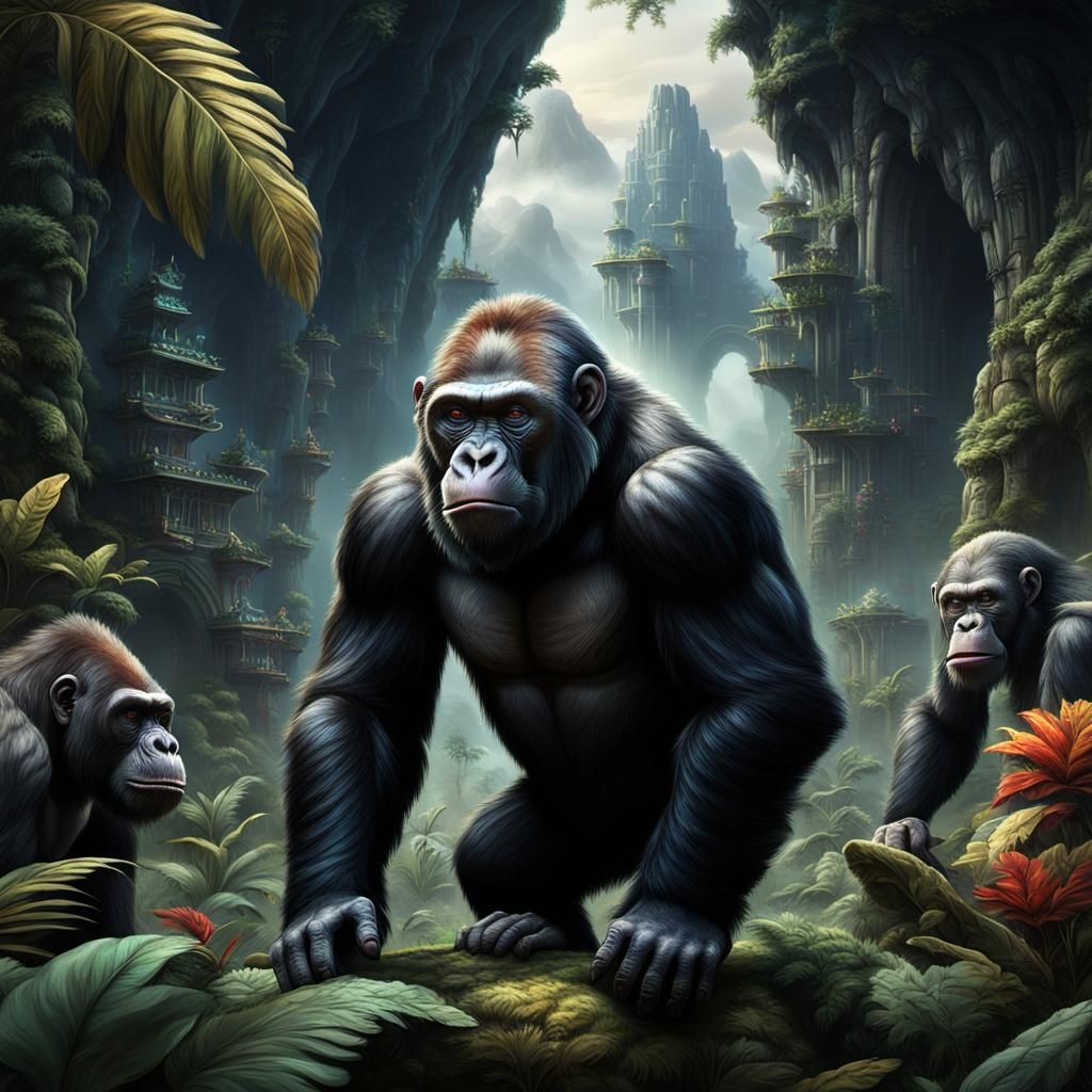 Fantastical Primate Hybrid in Vibrant Landscape