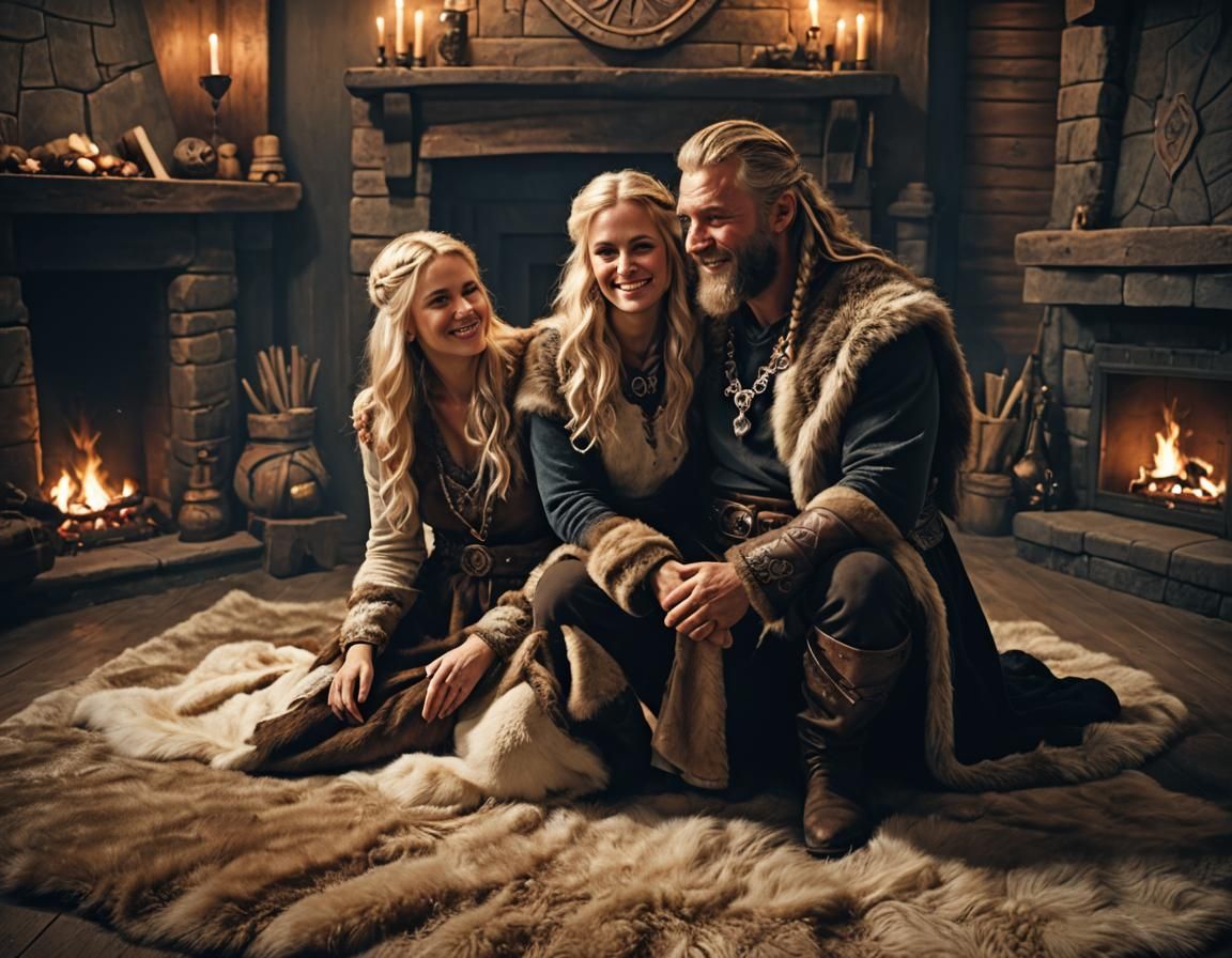 Viking King With His Queen & Their Maid Servant