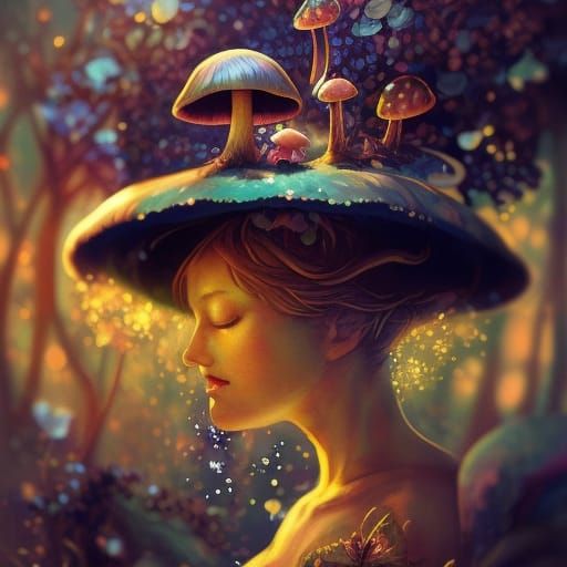 Mushroom Fairy Portrait in Watercolour Style