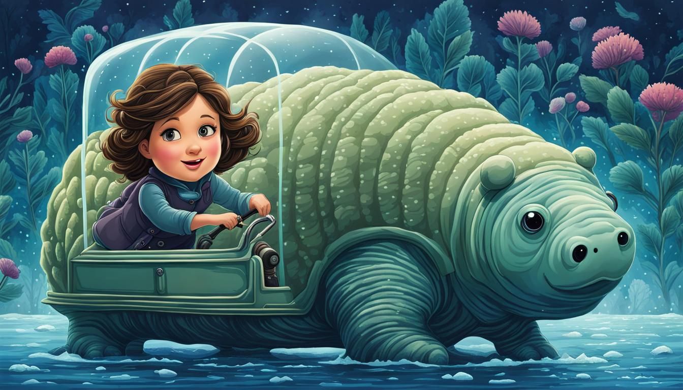 Girl Rides Miniature Tardigrade in Whimsical Digital Art