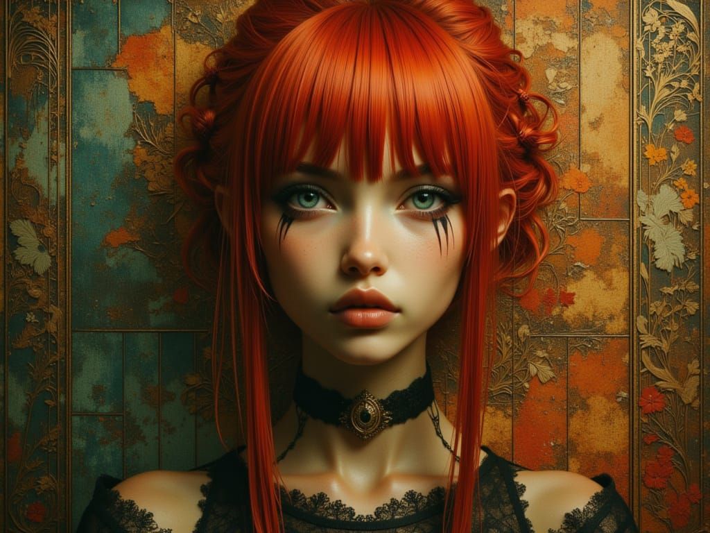 Red-Haired Woman Portrait with Dramatic Lighting