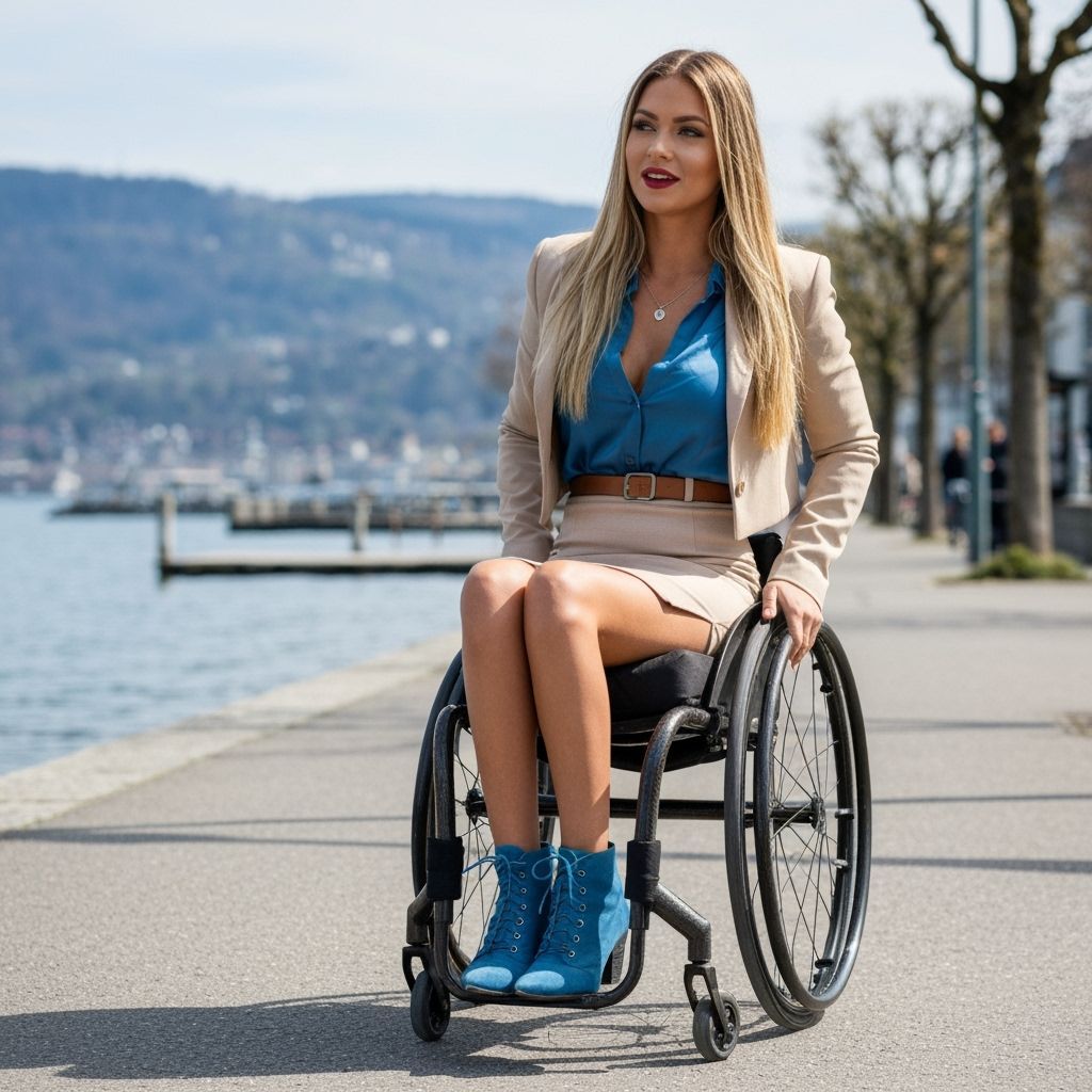 Confident Woman in Wheelchair by Lake Geneva