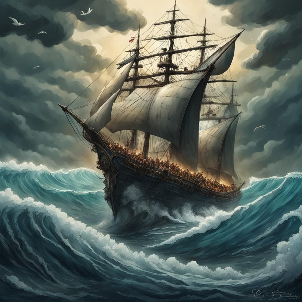 Caronte's Ominous Voyage Over a Sea of Skulls