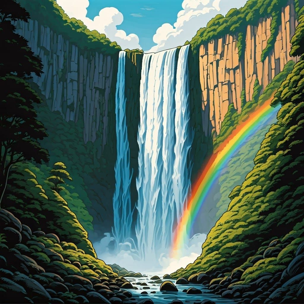 Cosmic Waterfall Cascades in Vibrant Comic Book Style