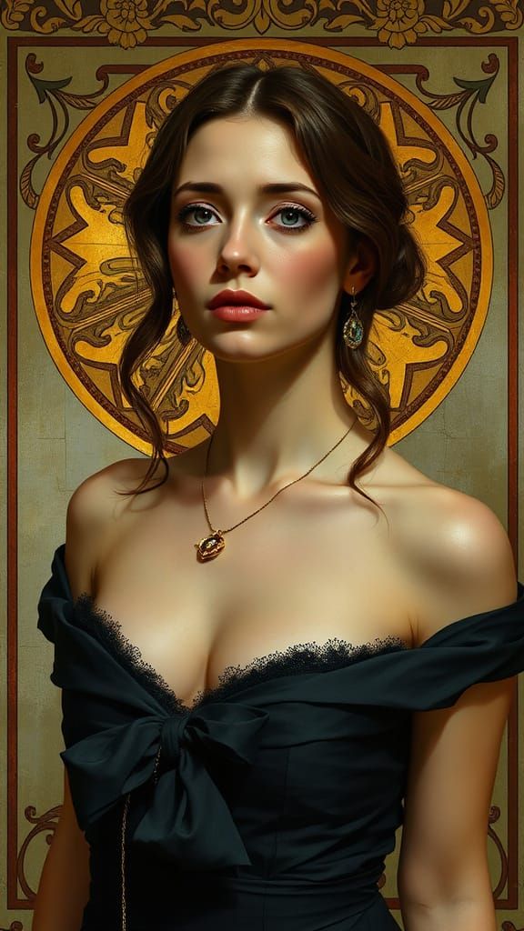 Sorrowful Woman in Art Nouveau Style