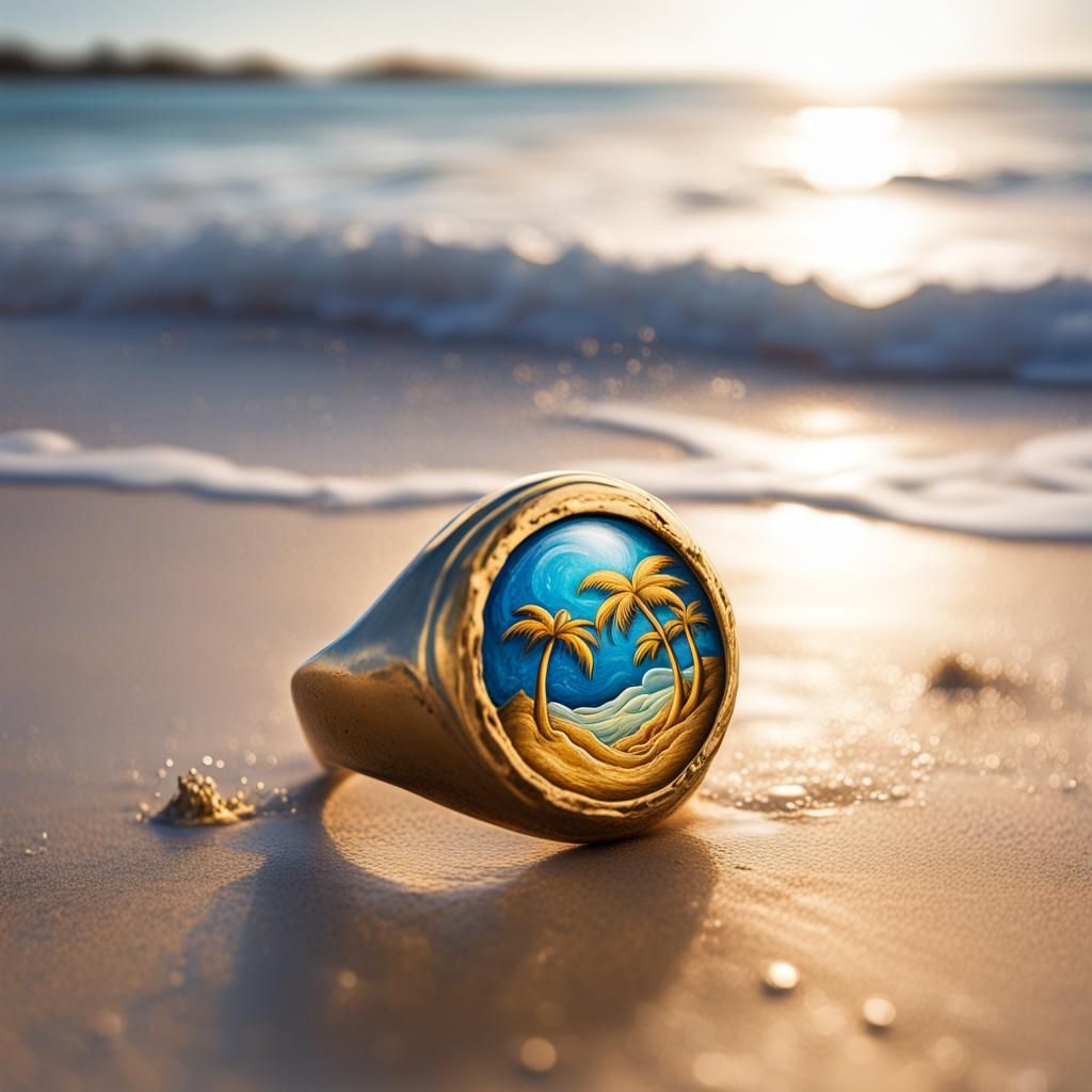 Vibrant Beachside Signet Ring in Graffiti Art Style