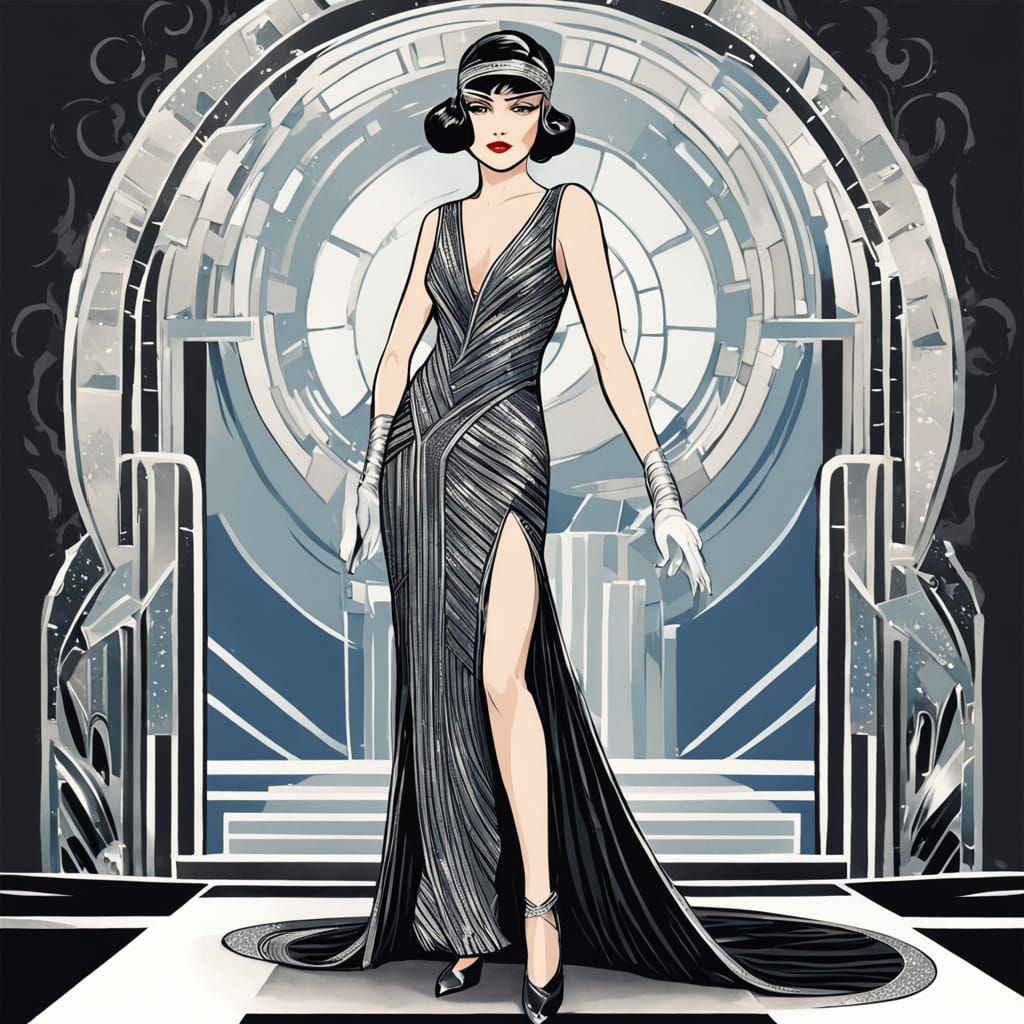 Glamorous Art Deco Woman in Elegant Evening Gown
