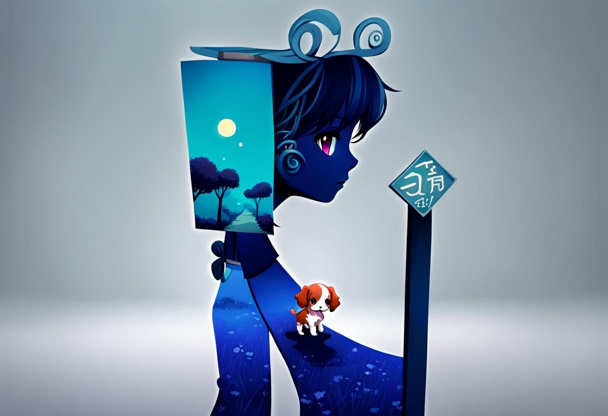 Chibi Girl Strolls with Adorable Puppy Companion