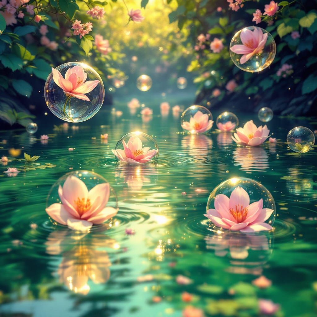 Serenely Floating Pastel Blooms in Vibrant Hyperrealistic Ar...