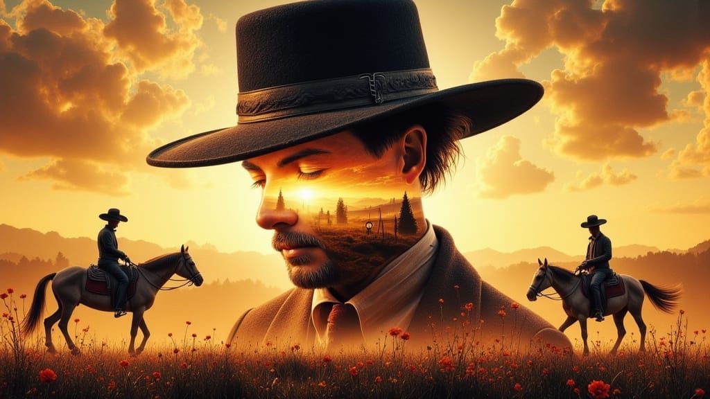 Western Double Exposure in Abstract Style