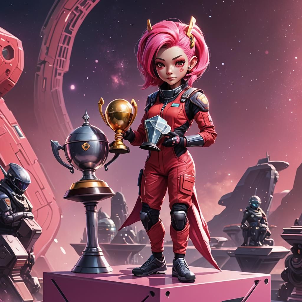 Glowing Alien Athlete Celebrates Victory in Cosmic Marathon