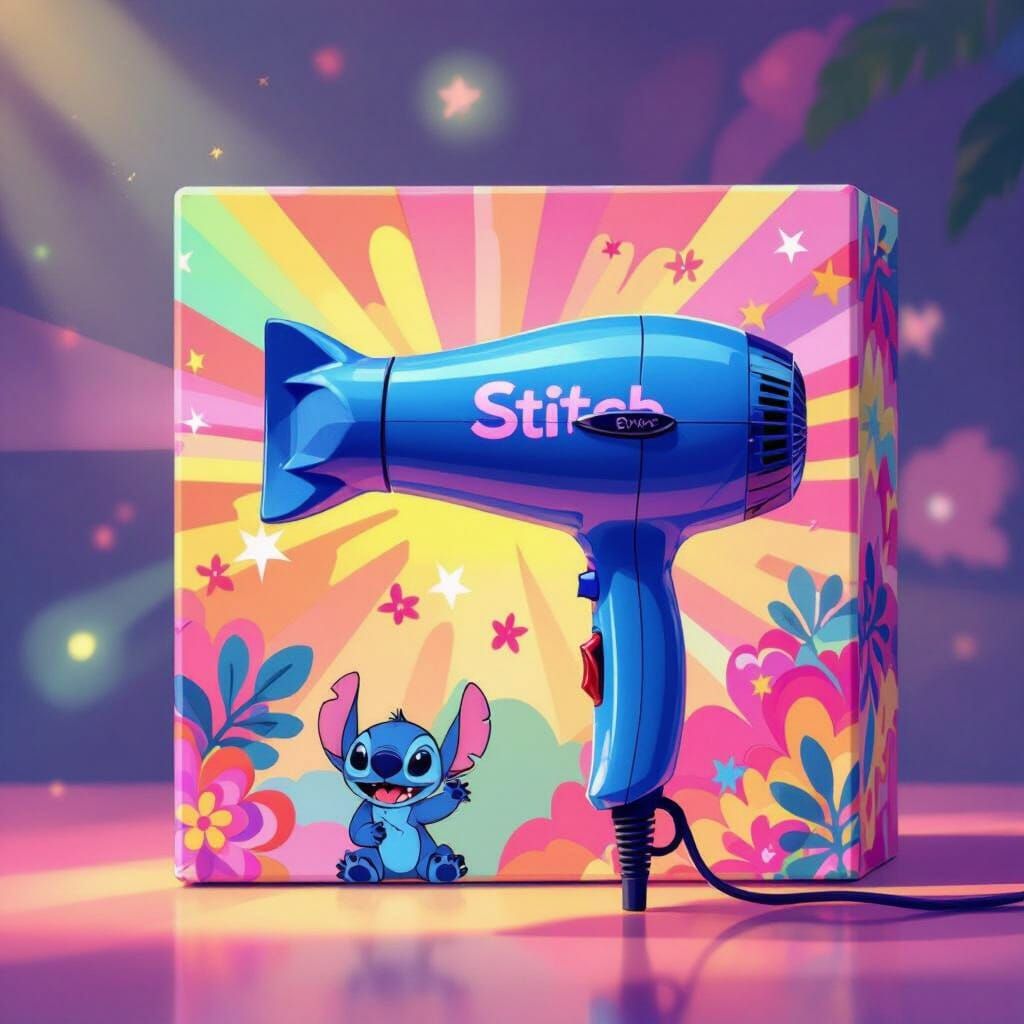 Stitch Hairdryer Packaging Design in Vibrant Concept Art Sty...