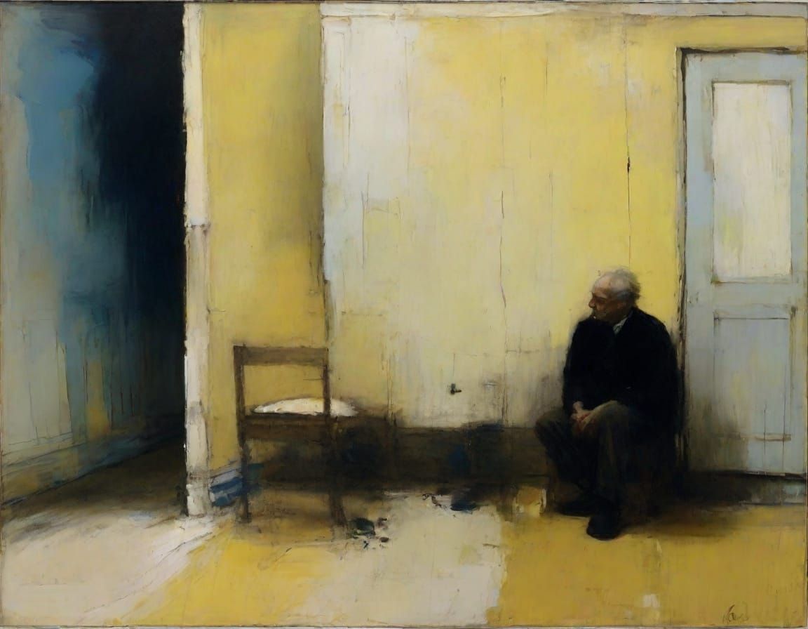 Impressionist Figure Painting in Blue and Grey