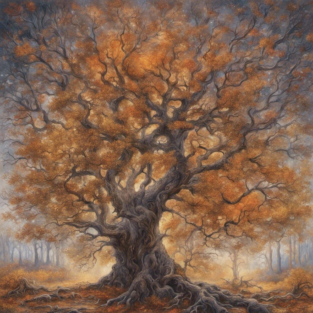 Vibrant Autumn Tree Line in a Fading Light