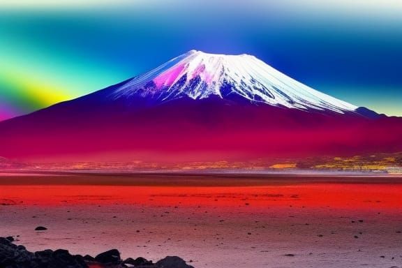 Mount Fuji in Dramatic Airbrush Twilight