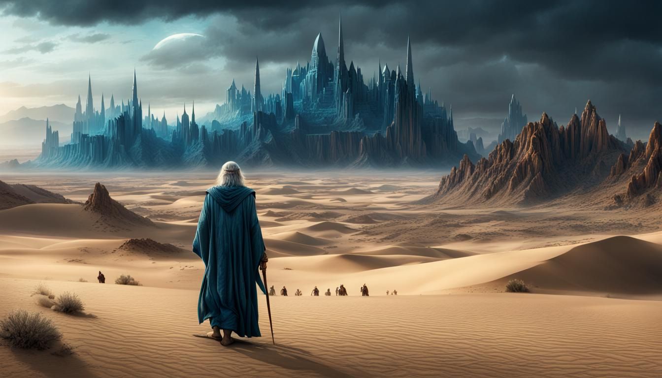 Epic Digital Painting of Alatar the Blue Wizard in a Barren...