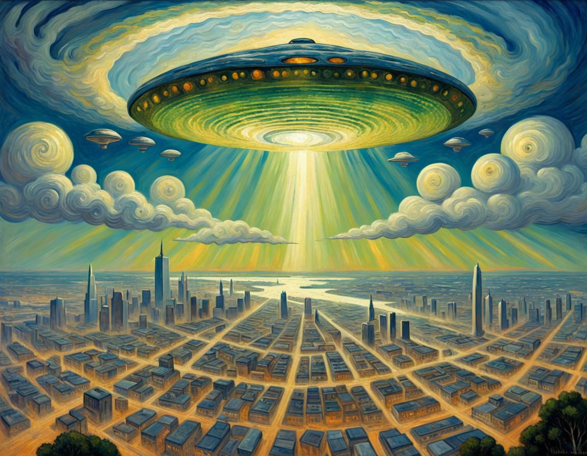 Cosmic Invasion in Vibrant Brushstrokes