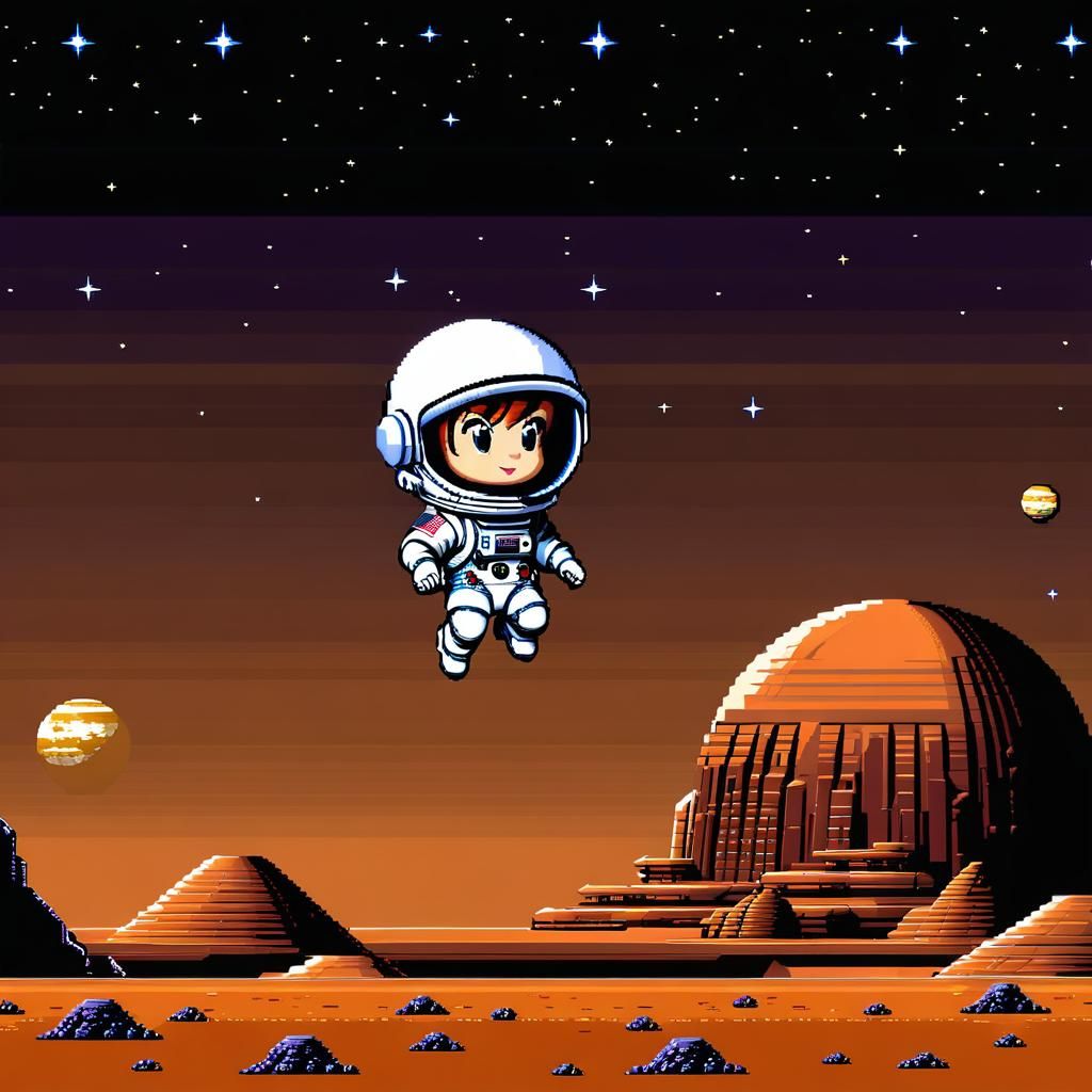 Chibi Astronaut Exploring Mars