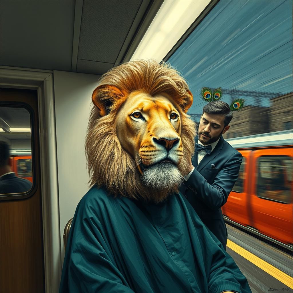 Surreal Postimpressionist Lion Portrait on a Whimsical Under...