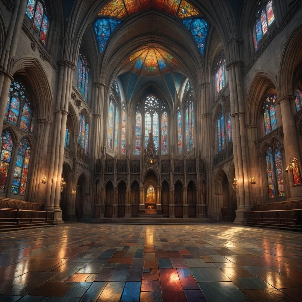 Epic Cinematic Cathedral Facade in Golden Light