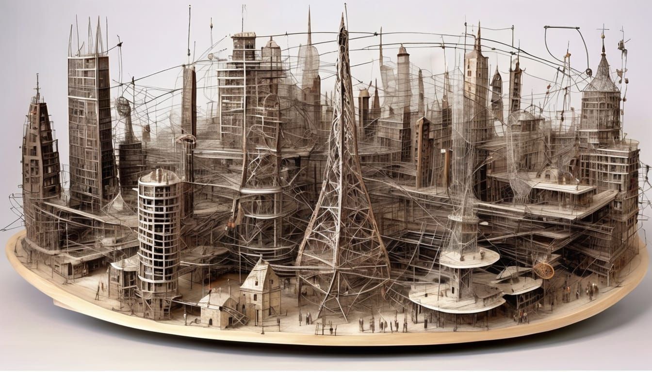 Surreal Wire Cityscape in Constructivist Style