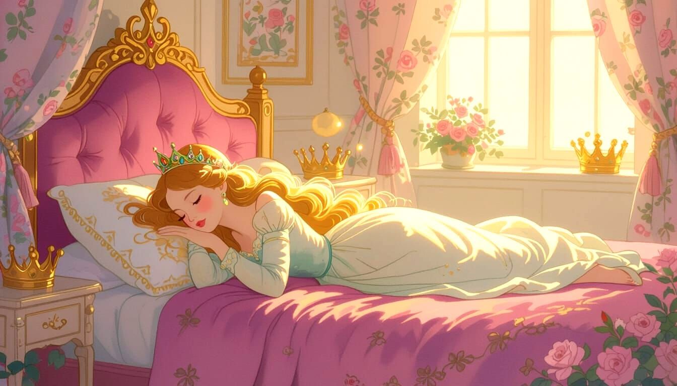 Fairytale Princess in Magical Bedroom, Whimsical Art