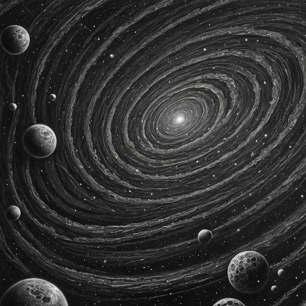 Ethereal Cosmic Landscape in Charcoal